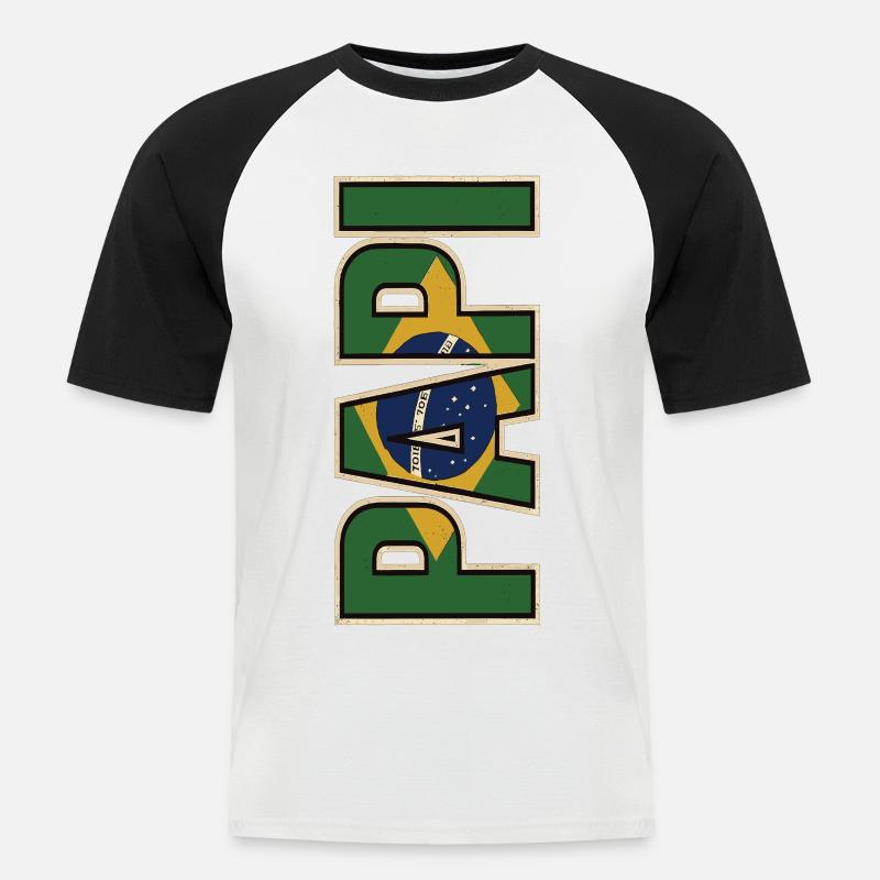 PAPI Brasil – Retro Style mit Flaggen - Männer Baseball-T-Shirt - Weiß/Schwarz