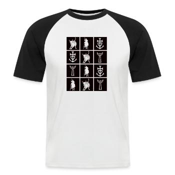 damier Camargue gardian taureau croix trident - T-shirt baseball manches courtes Homme - blanc/noir - Devant - Nik (191cm)