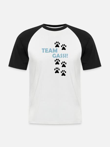(team_gassi_02) - Männer Baseball-T-Shirt - Weiß/Schwarz