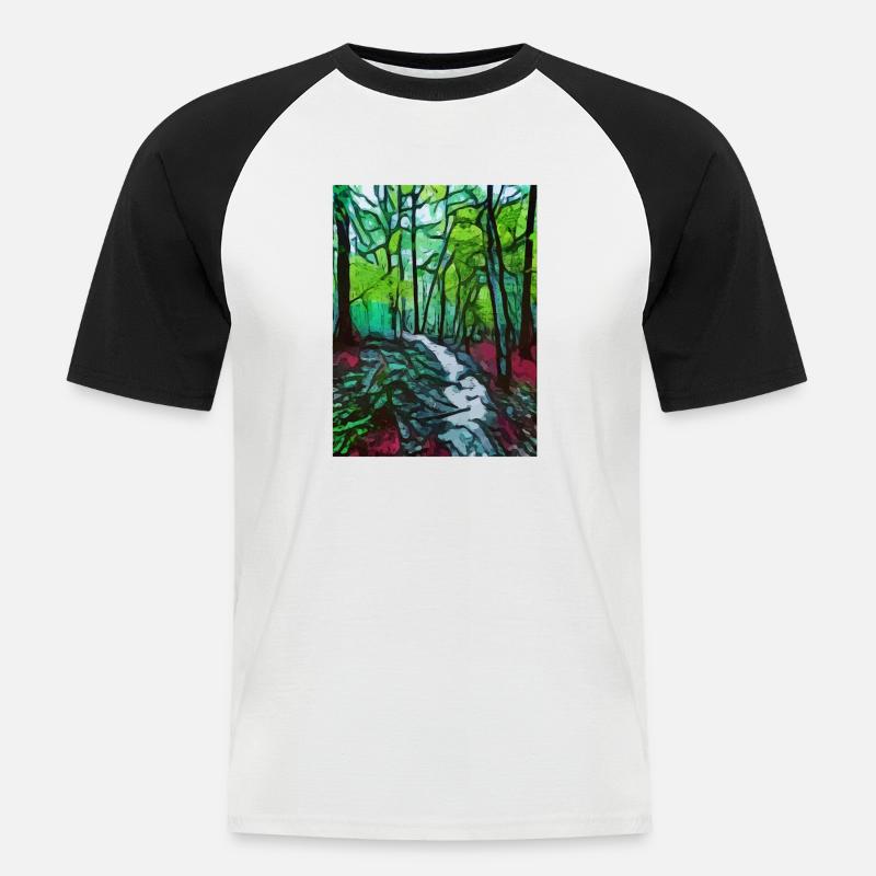 Wald Gemälde - Männer Baseball-T-Shirt - Weiß/Schwarz
