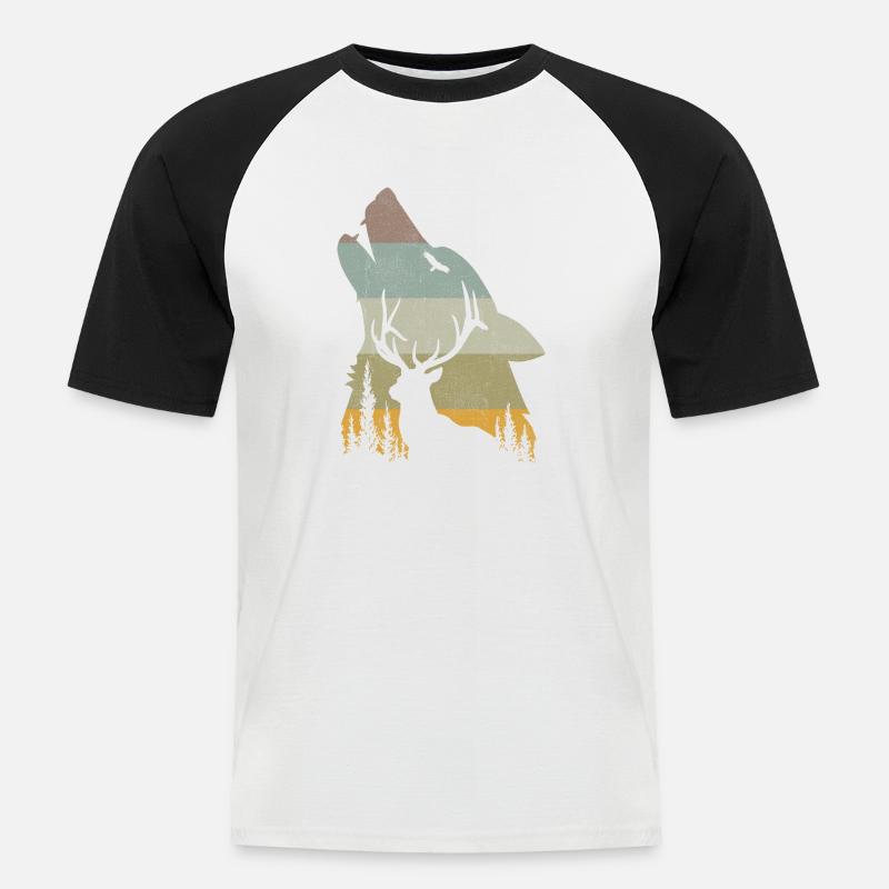 Wolf - Männer Baseball-T-Shirt - Weiß/Schwarz