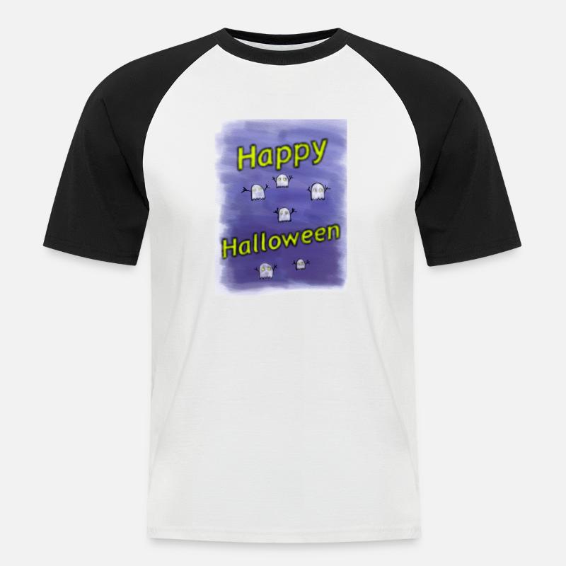 Happy Halloween mit Geistern - Männer Baseball-T-Shirt - Weiß/Schwarz