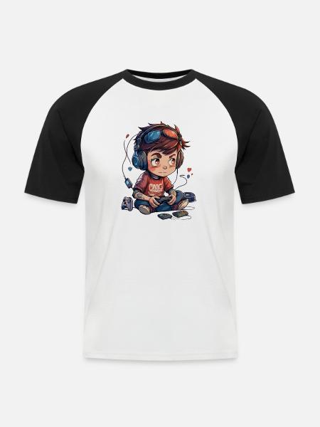 Cute Gamer Boy - Männer Baseball-T-Shirt - Weiß/Schwarz