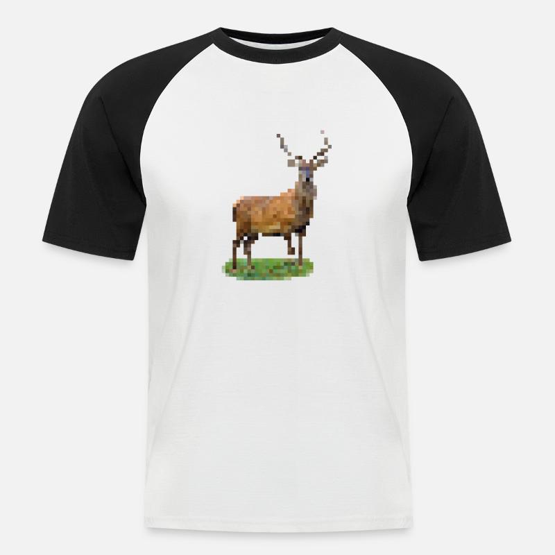 Pixel Hirsch - Männer Baseball-T-Shirt - Weiß/Schwarz
