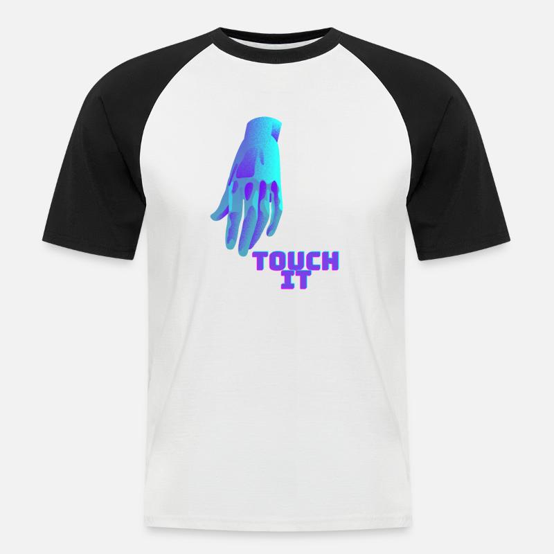 Touch It - blaue Hand - Männer Baseball-T-Shirt - Weiß/Schwarz