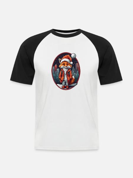 Cooler Fuchs mit Weihnachtsmütze - Männer Baseball-T-Shirt - Weiß/Schwarz