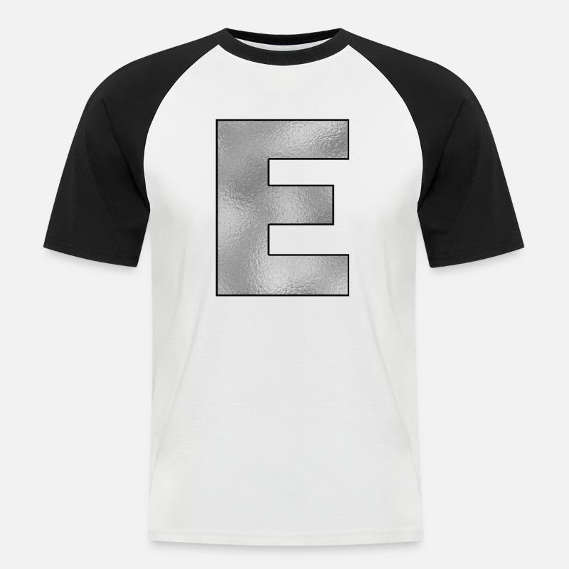 Buchstabe E Silber - Männer Baseball-T-Shirt - Weiß/Schwarz