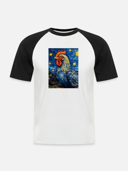 Hahn unter dem Sternenhimmel - Männer Baseball-T-Shirt - Weiß/Schwarz
