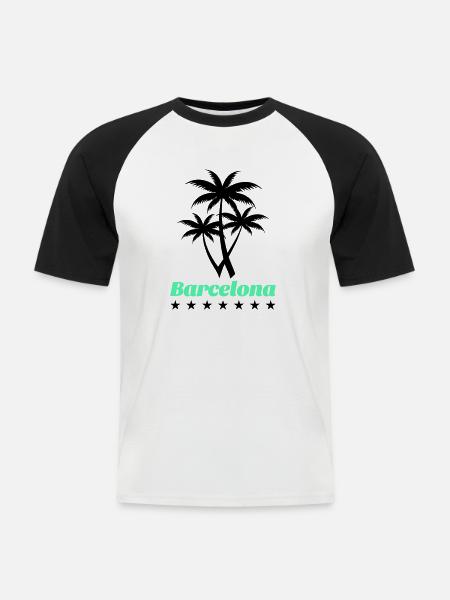 Barcelone - T-shirt baseball manches courtes Homme - blanc/noir