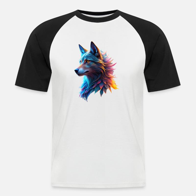 Fantasy Wolfskopf - Männer Baseball-T-Shirt - Weiß/Schwarz