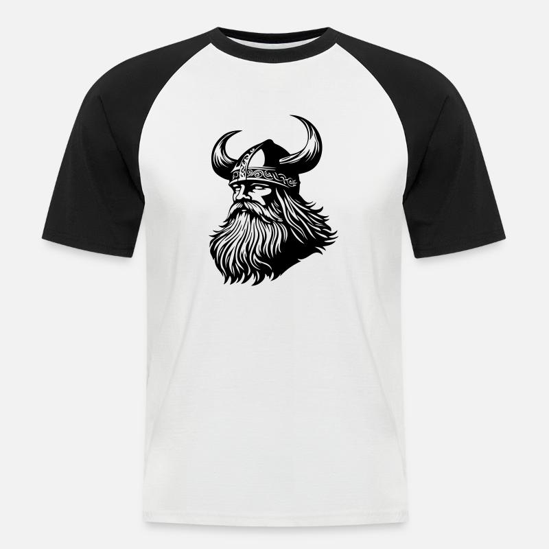 Wikinger Krieger Odin - Männer Baseball-T-Shirt - Weiß/Schwarz