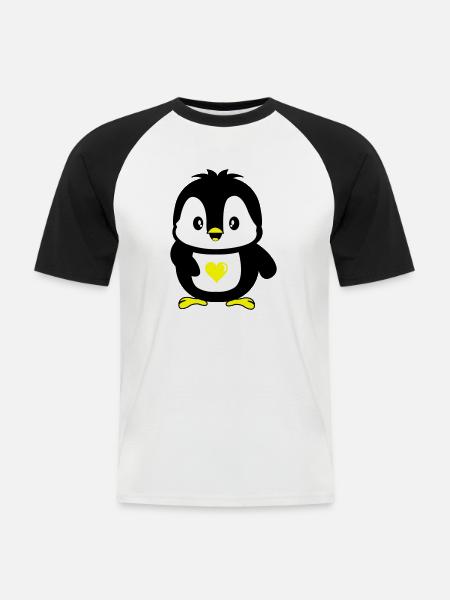 Pingouin mignon - T-shirt baseball manches courtes Homme - blanc/noir