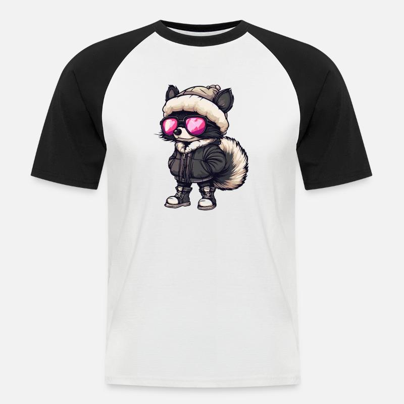 Stinktier Cool Comic - Männer Baseball-T-Shirt - Weiß/Schwarz