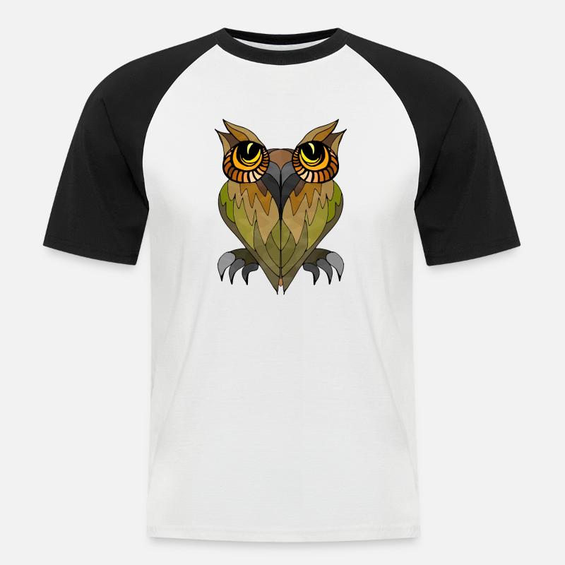 Eule Vogel - Männer Baseball-T-Shirt - Weiß/Schwarz