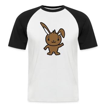 Lapin saluant amicalement la main agitant bonjour - T-shirt baseball manches courtes Homme - blanc/noir - Devant - Nik (191cm)
