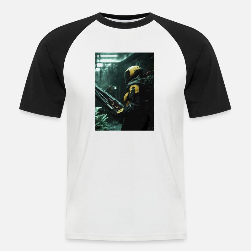 Sci Fi Krieger4 - Männer Baseball-T-Shirt - Weiß/Schwarz