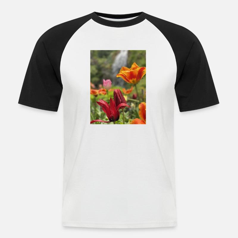 Tulpen bunt - Männer Baseball-T-Shirt - Weiß/Schwarz