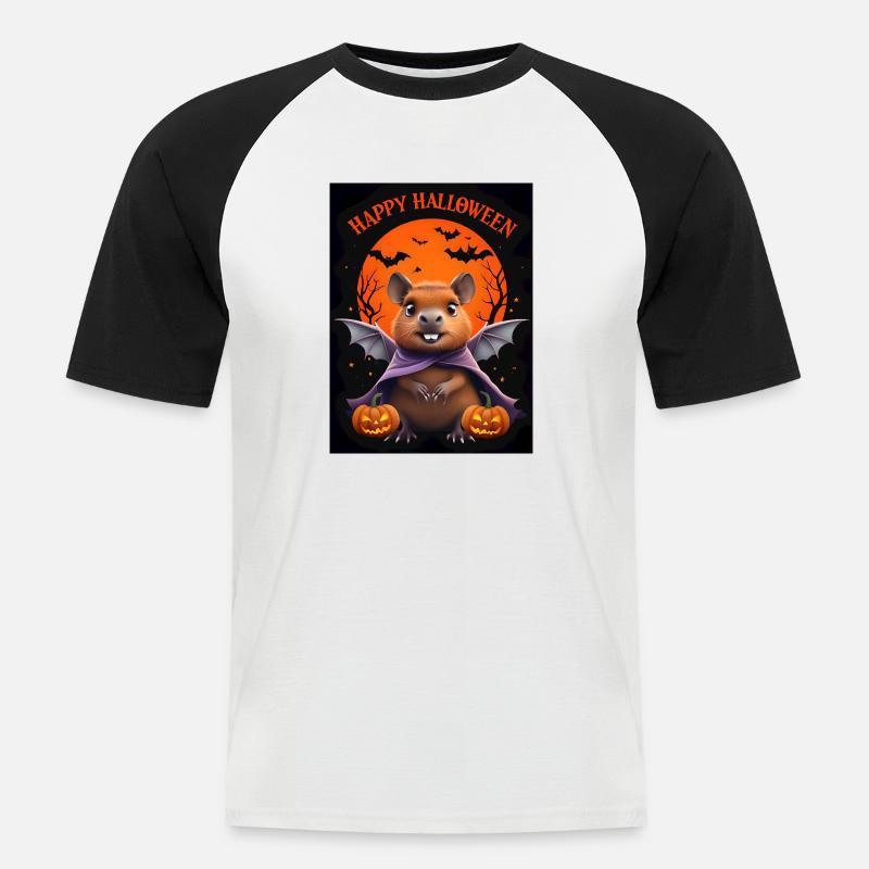 Halloween Capybara Geist Geschenkidee - Männer Baseball-T-Shirt - Weiß/Schwarz