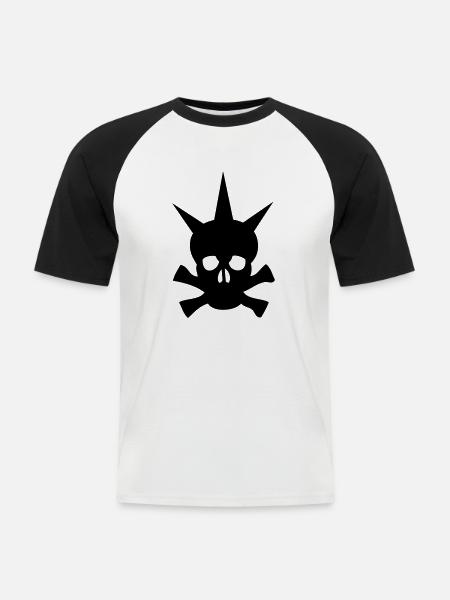 Punk Skull - Totenkopf - Männer Baseball-T-Shirt - Weiß/Schwarz