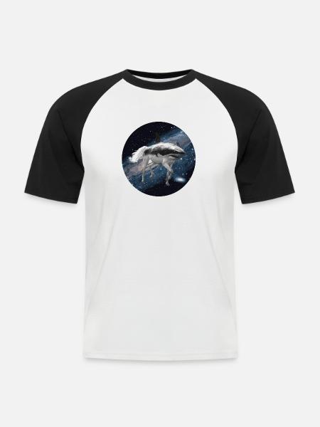 Cheval de requin dans l'espace - T-shirt baseball manches courtes Homme - blanc/noir