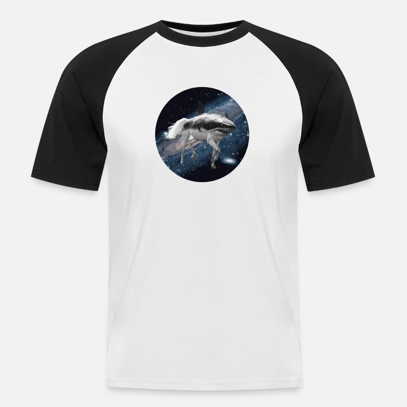 Cheval de requin dans l'espace - T-shirt baseball manches courtes Homme - blanc/noir