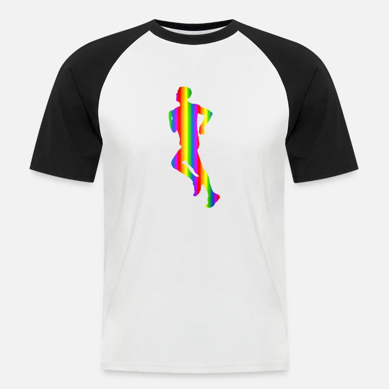 Bunter Läufer Regenbogen - Männer Baseball-T-Shirt - Weiß/Schwarz