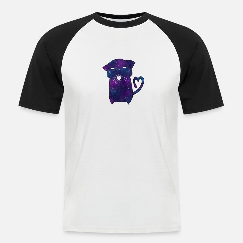 Galaxy Katze - Männer Baseball-T-Shirt - Weiß/Schwarz