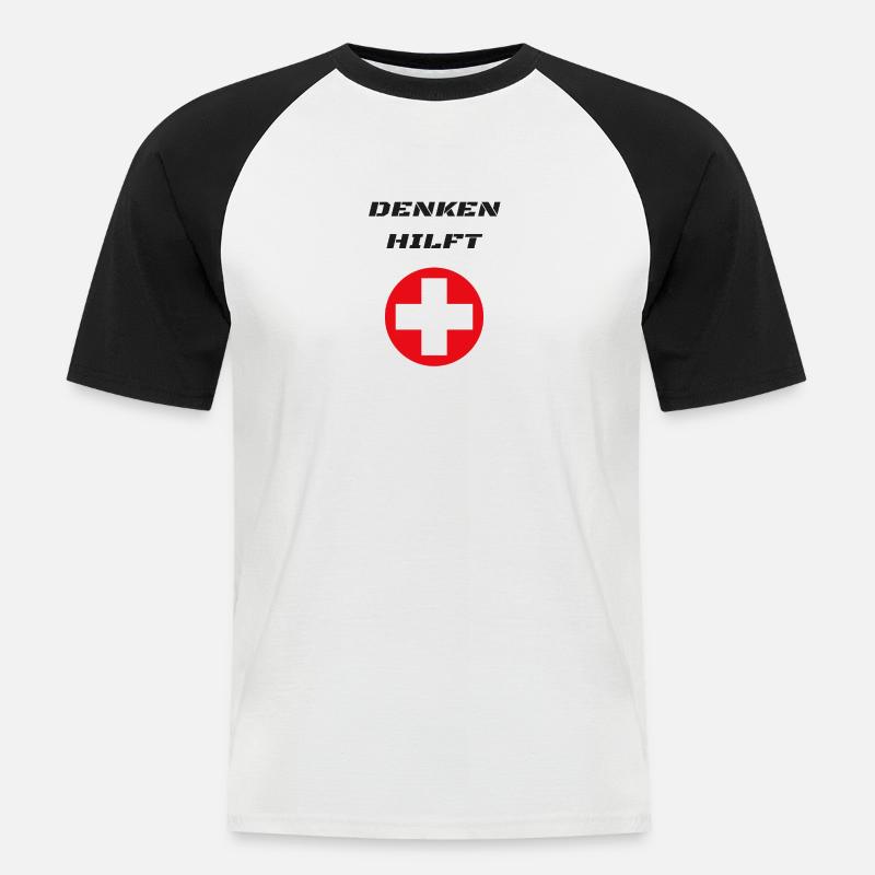 denken hilft - Männer Baseball-T-Shirt - Weiß/Schwarz