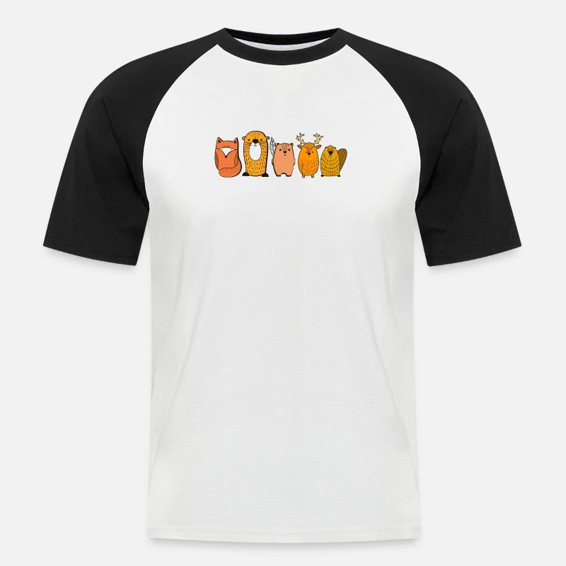 Tiere des Waldes Geschenkidee - Männer Baseball-T-Shirt - Weiß/Schwarz