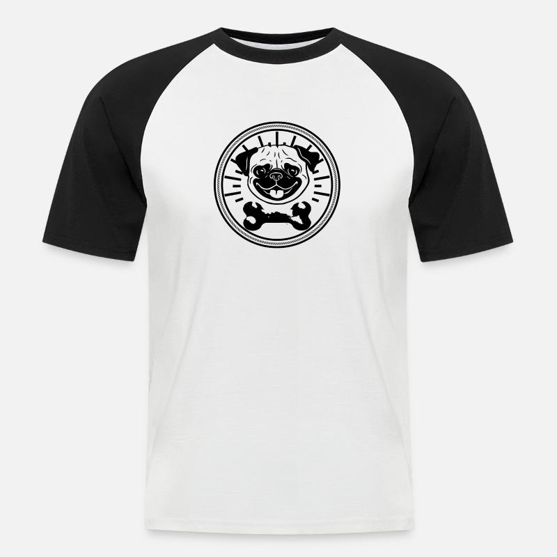 Pug Wappen Mops - Männer Baseball-T-Shirt - Weiß/Schwarz
