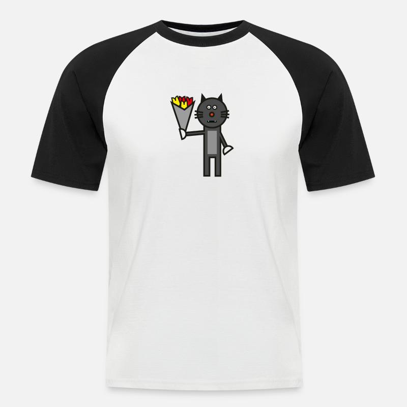 Katze Comic Blumenstrauß Geschenk - Männer Baseball-T-Shirt - Weiß/Schwarz