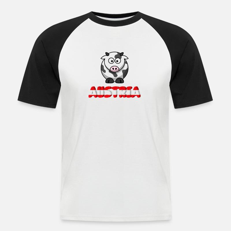 Austria mit Kuh - Männer Baseball-T-Shirt - Weiß/Schwarz