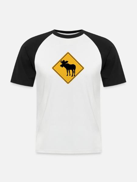 Moose Road Sign - Männer Baseball-T-Shirt - Weiß/Schwarz