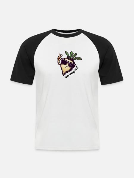 Cute vegan turnip. Peace! - Men's Baseball T-Shirt - white/black