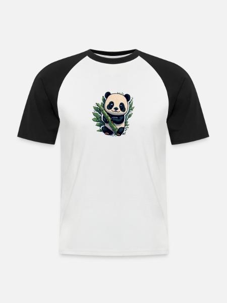 Cute Panda with Bamboo - Männer Baseball-T-Shirt - Weiß/Schwarz
