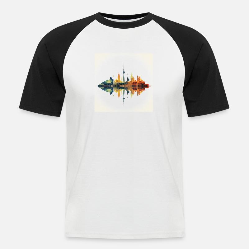 Düsseldorf Skyline - Männer Baseball-T-Shirt - Weiß/Schwarz