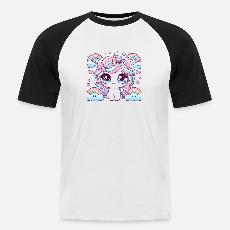 Regenbogen-Einhorn - Männer Baseball-T-Shirt - Weiß/Schwarz