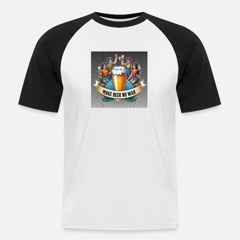 make Beer No War Logo - Männer Baseball-T-Shirt - Weiß/Schwarz