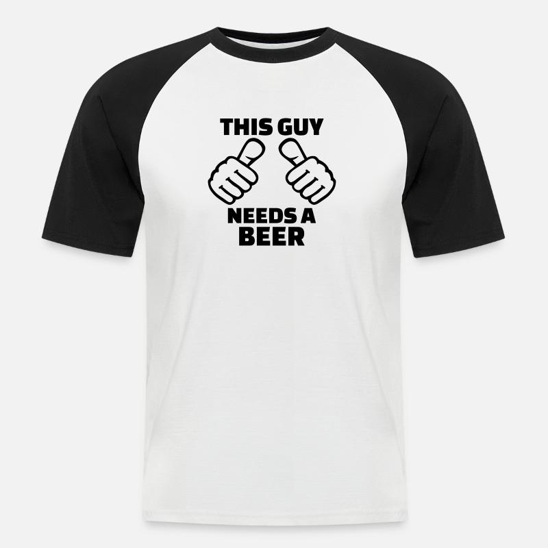This guy needs a beer - Männer Baseball-T-Shirt - Weiß/Schwarz