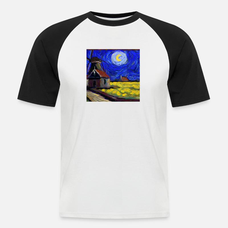 Digitale Kunst eines Van Gough-Gemäldes - Männer Baseball-T-Shirt - Weiß/Schwarz