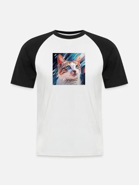 cute cat in art - Männer Baseball-T-Shirt - Weiß/Schwarz