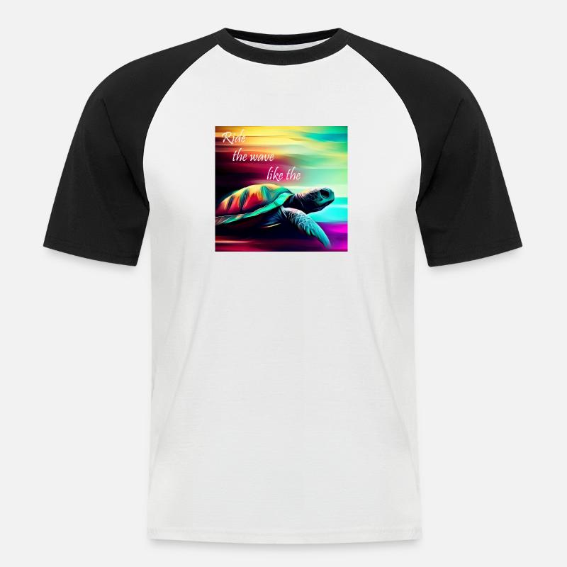 Schildkröte auf einer Welle - Männer Baseball-T-Shirt - Weiß/Schwarz