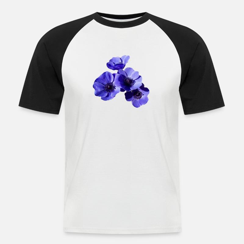 blaue Blumen - Männer Baseball-T-Shirt - Weiß/Schwarz