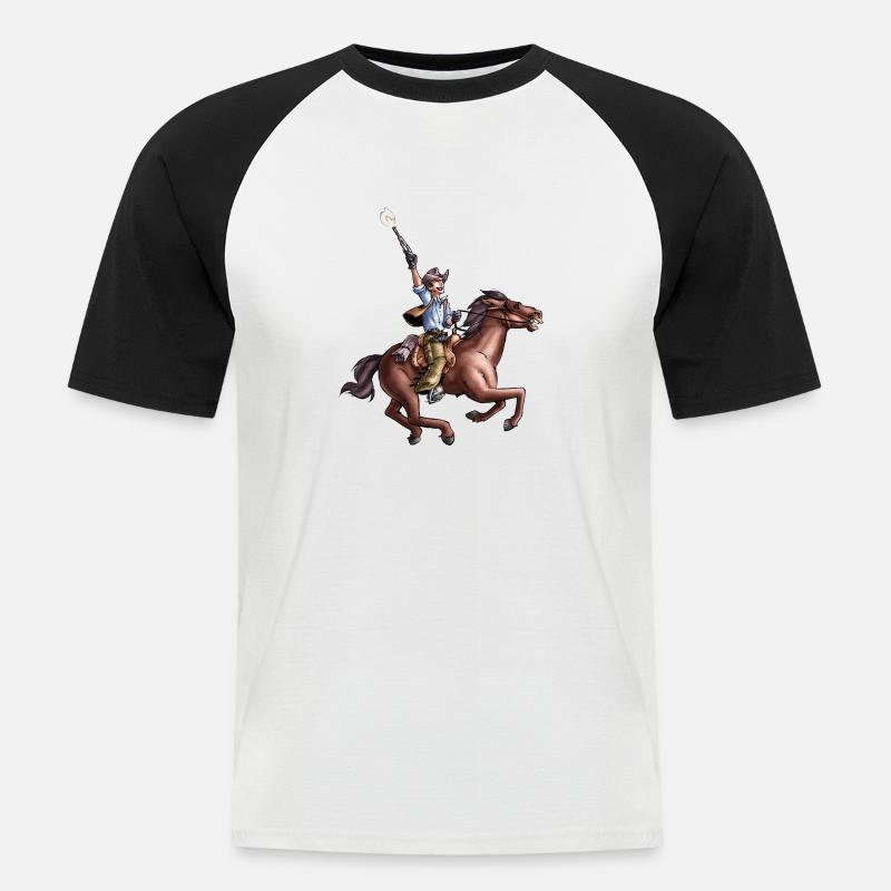 Comic Cowboy auf Pferd - Männer Baseball-T-Shirt - Weiß/Schwarz