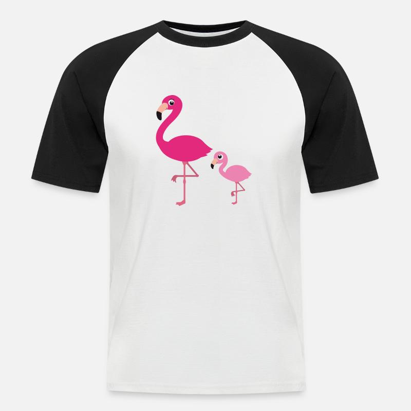 Flamingo Mutter mit Kind - Männer Baseball-T-Shirt - Weiß/Schwarz