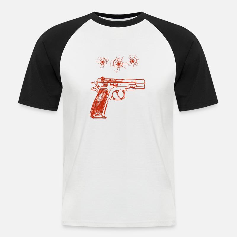 Waffe, Einschusslöcher - Männer Baseball-T-Shirt - Weiß/Schwarz