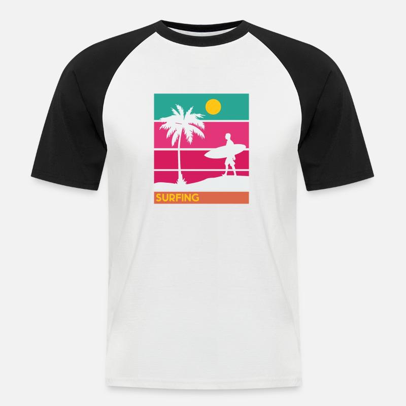 Surfing Surfboard Surfer Geschenksidee - Männer Baseball-T-Shirt - Weiß/Schwarz