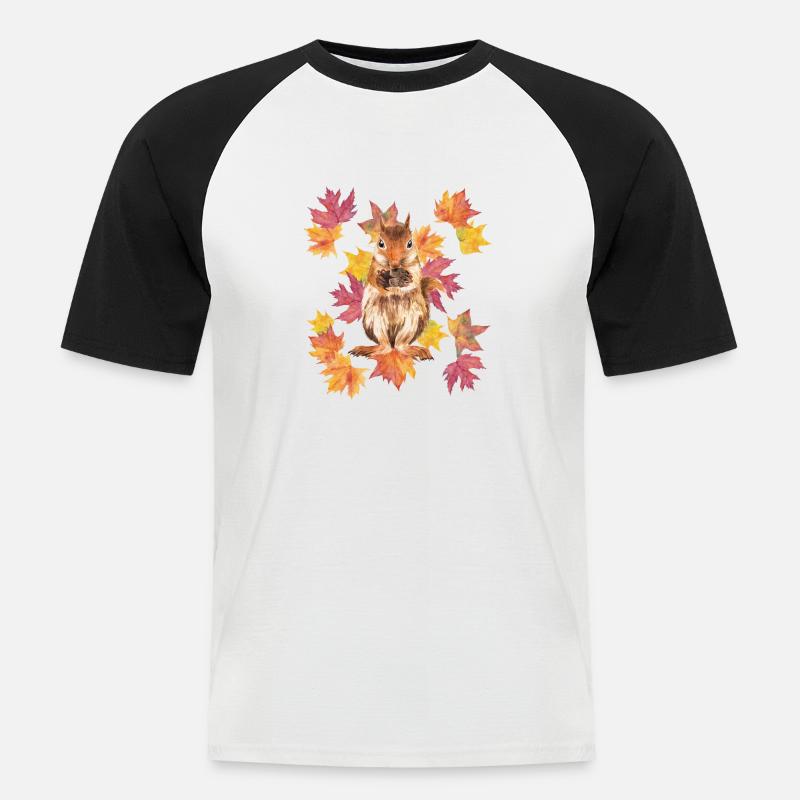 Eichhörnchen mit Herbstlaub - Männer Baseball-T-Shirt - Weiß/Schwarz