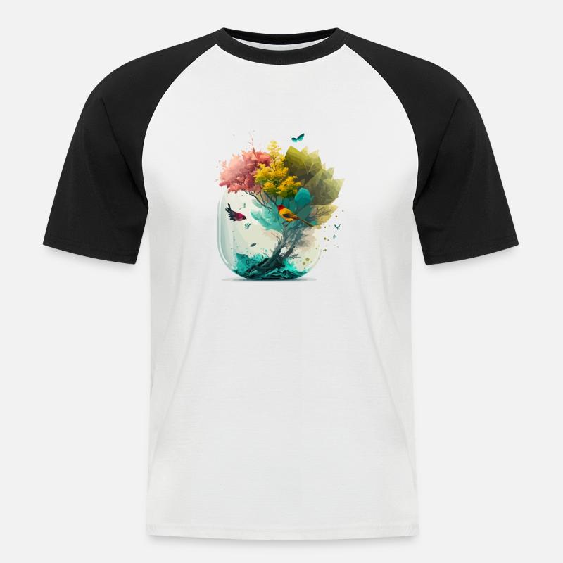 La forêt miniature - T-shirt baseball manches courtes Homme - blanc/noir