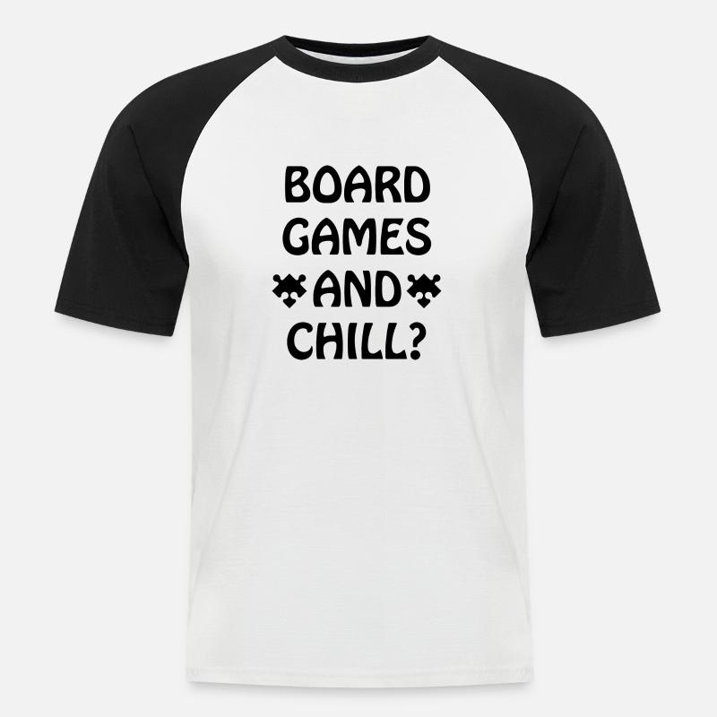 boardgame chess backgammon game night - Männer Baseball-T-Shirt - Weiß/Schwarz